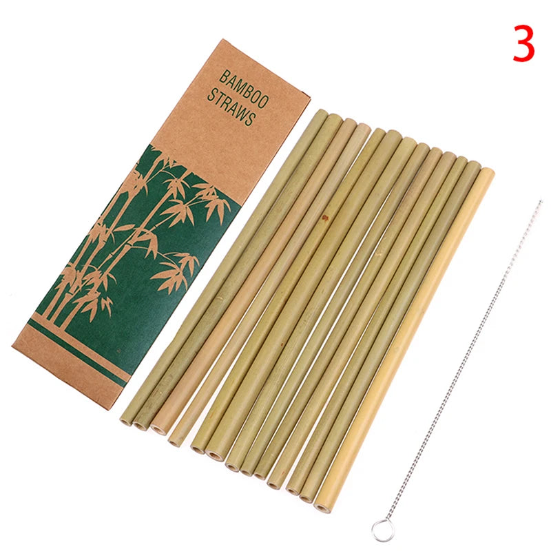 Bamboo Drinking Straws Eco-Friendly Party Kitchen With Clean Brush