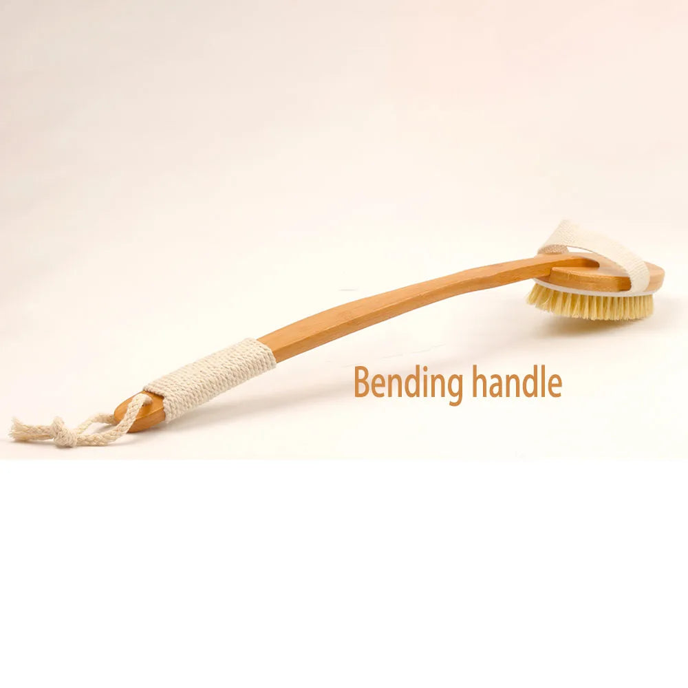 Bamboo Super Long 48cm Curved Handle Pig Mane Bath Brush, Foldable for Bathing, Cleaning, Massage, Rubbing, Back Brushing