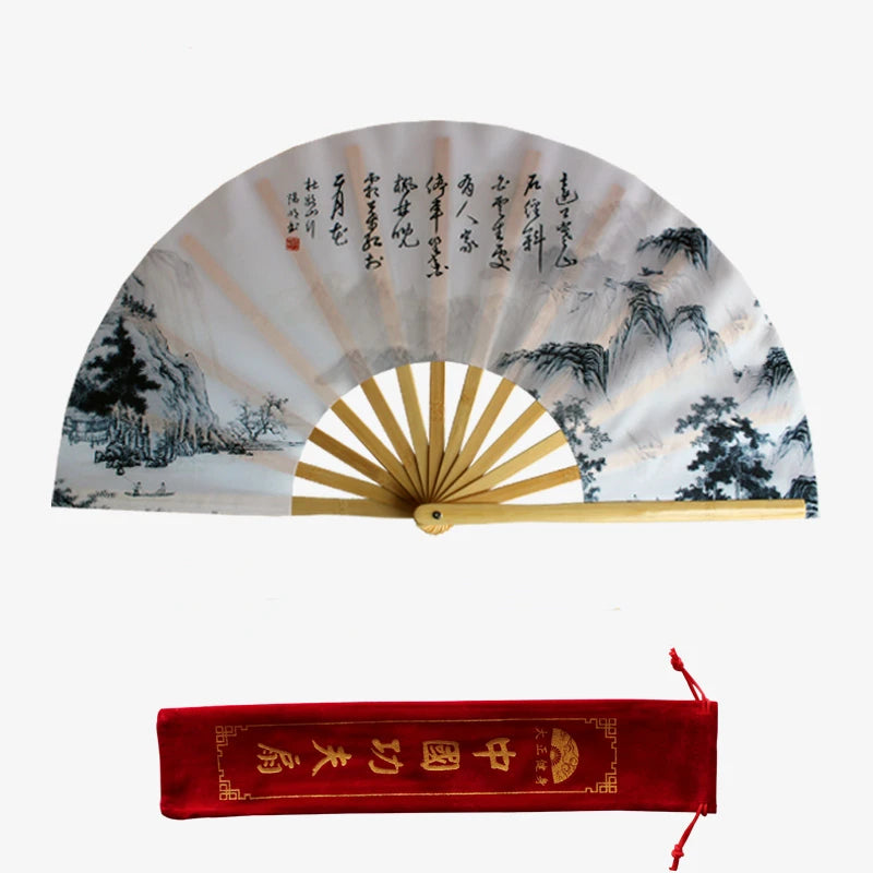 Bamboo Ribs Ink landscape Painting Tai Chi Fan Chinese Style Dance Performance Fan Cheongsam Show China Kung Fu Folding Ring Fan