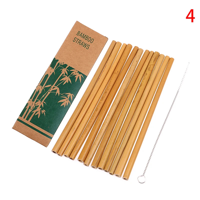 Bamboo Drinking Straws Eco-Friendly Party Kitchen With Clean Brush