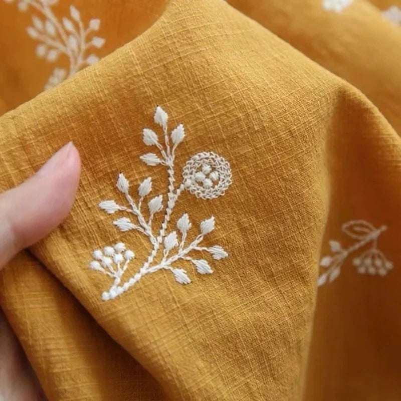 140x50cm Embroidered Bamboo Nodes, Cotton and Linen Fabrics, Clothing Fabrics, DIY Fabrics, Women's Dresses, Forest Flowers