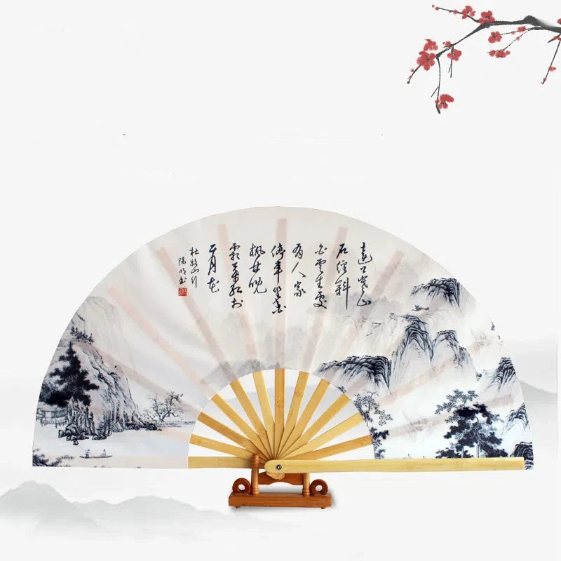 Bamboo Ribs Ink landscape Painting Tai Chi Fan Chinese Style Dance Performance Fan Cheongsam Show China Kung Fu Folding Ring Fan