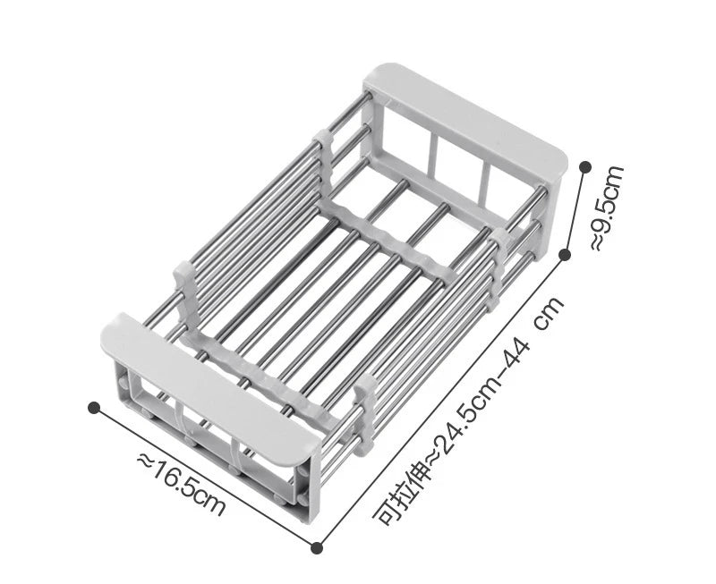 Retractable Kitchen Sink Drain Rack Drain Storage Rack Stainless Steel Bowls Tableware Vegetables Fruits Cleaning Drain Basket