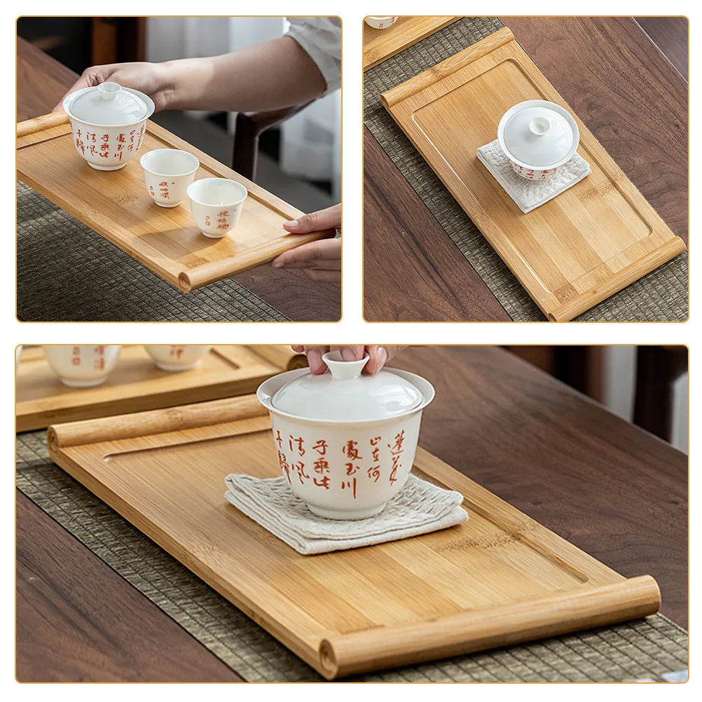 Bamboo Tea Tray Premium Material Refined Detail Versatile Use Tea Room Serving Platter Decorative Household Tray