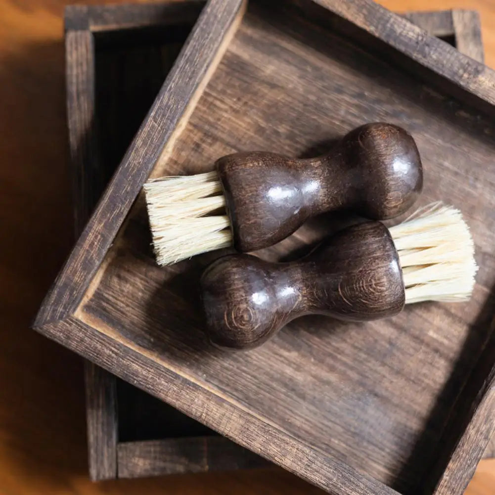 Bamboo Palm Pot Brush Wood Round Handle Brush Heat-Resistant Bristles Pots Pans Vegetables Scrubber Shoes Cleaning Brush