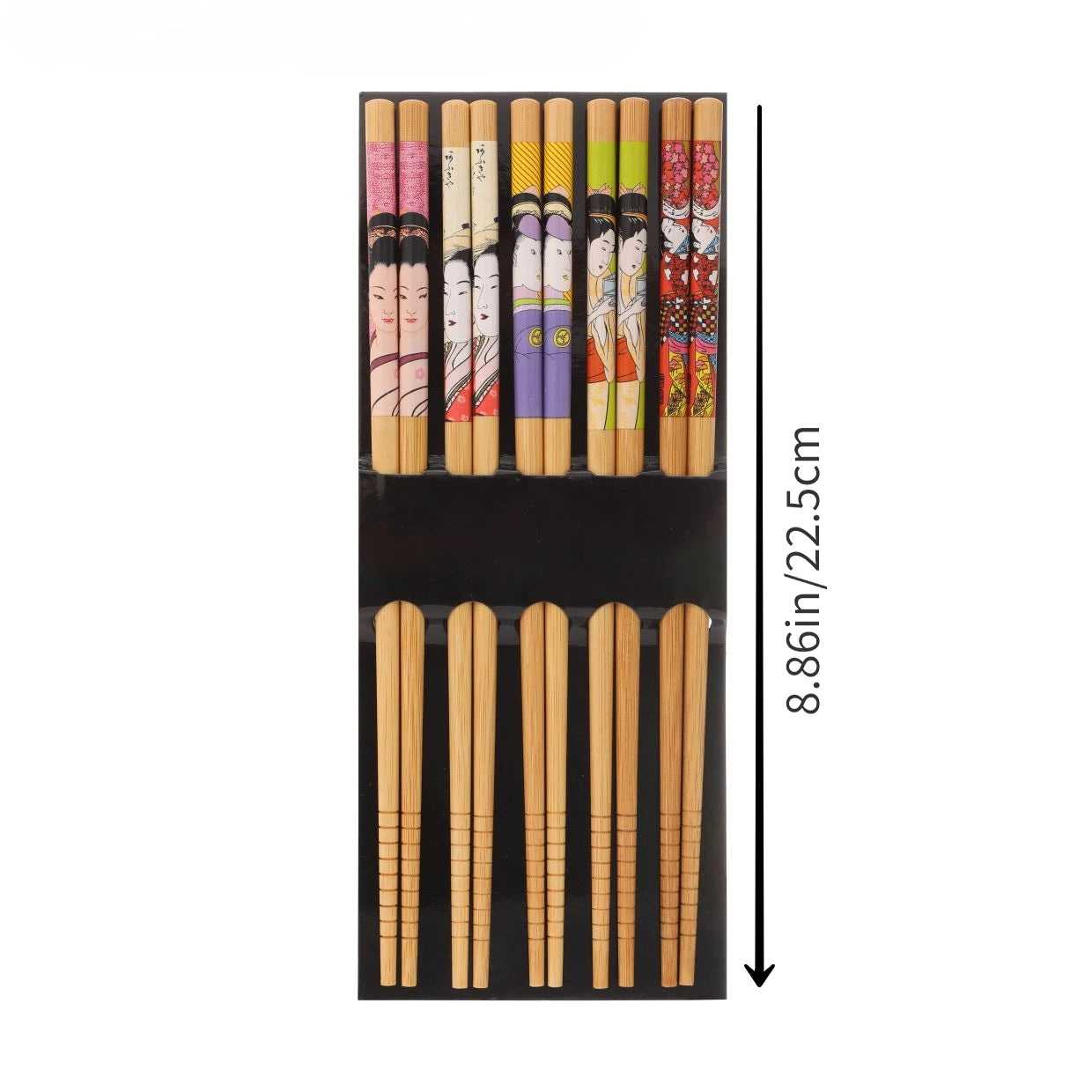 Bamboo Chopsticks, Set of 5 Pairs, High Aesthetic Value for Home Use, Individual Chopsticks, Mold-Resistant, Non-Slip, Printed Design, Tableware, Communal Chopsticks, Gift