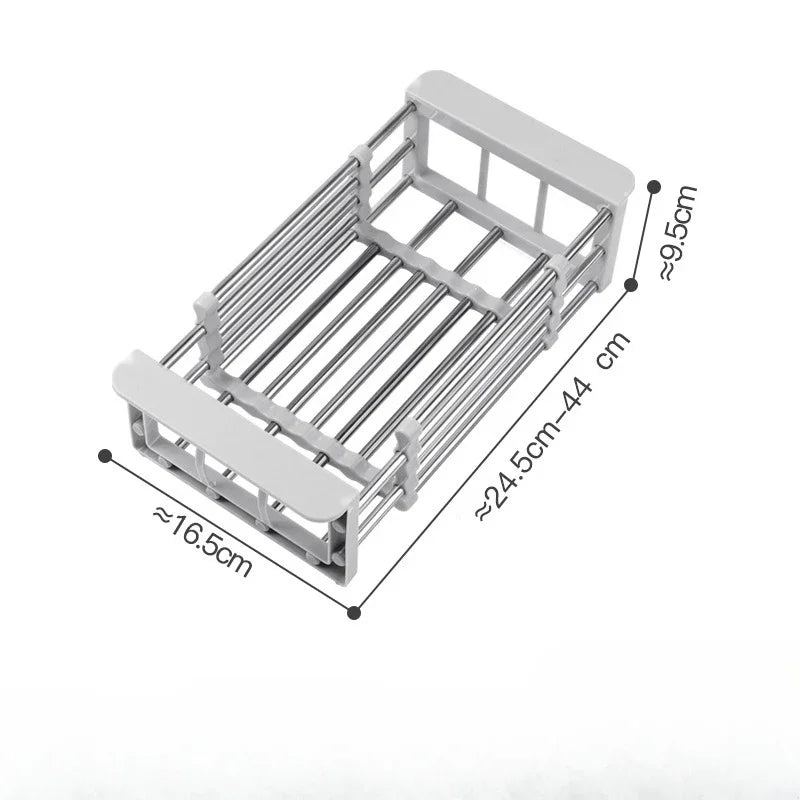 Retractable Kitchen Sink Drain Rack Drain Storage Rack Stainless Steel Bowls Tableware Vegetables Fruits Cleaning Drain Basket