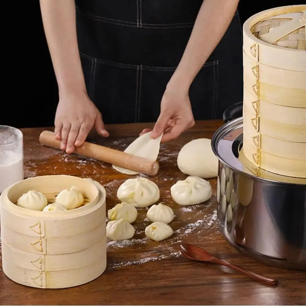 Bamboo Steamer Basket with Lid Dumpling Steamer Basket Chinese Steamer Basket Bamboo Steamer for Cooking Bao Buns Steam Basket