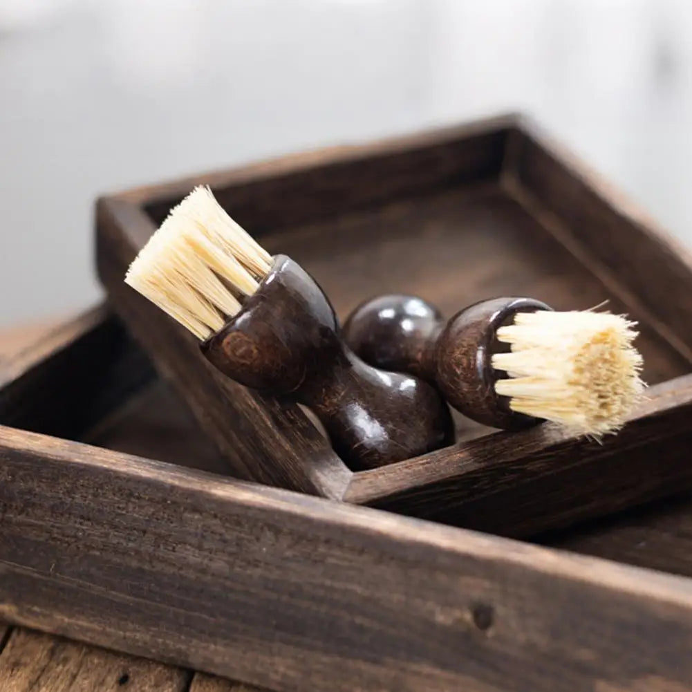 Bamboo Palm Pot Brush Wood Round Handle Brush Heat-Resistant Bristles Pots Pans Vegetables Scrubber Shoes Cleaning Brush