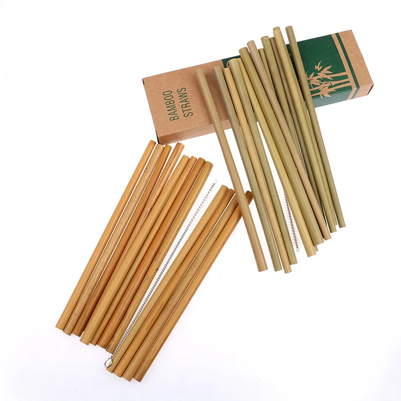 Bamboo Drinking Straws Eco-Friendly Party Kitchen With Clean Brush