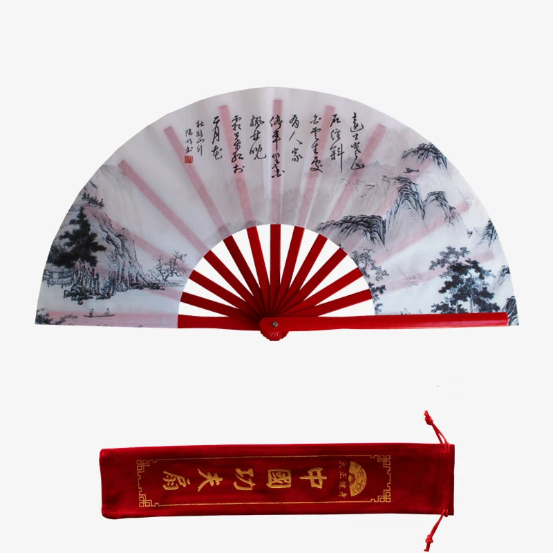 Bamboo Ribs Ink landscape Painting Tai Chi Fan Chinese Style Dance Performance Fan Cheongsam Show China Kung Fu Folding Ring Fan