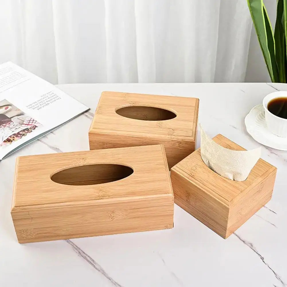 Bamboo Tissue Box Modern Minimalist Design Tissue Box Holder Household Tissue Case For Hotel Restaurant Hotel Office Easy-Refill