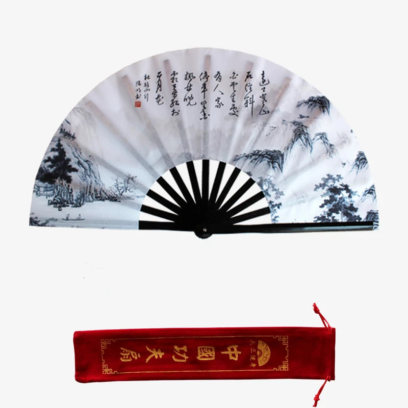 Bamboo Ribs Ink landscape Painting Tai Chi Fan Chinese Style Dance Performance Fan Cheongsam Show China Kung Fu Folding Ring Fan