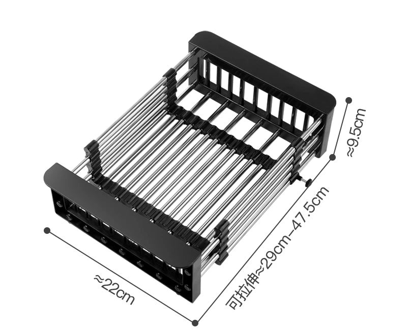 Retractable Kitchen Sink Drain Rack Drain Storage Rack Stainless Steel Bowls Tableware Vegetables Fruits Cleaning Drain Basket