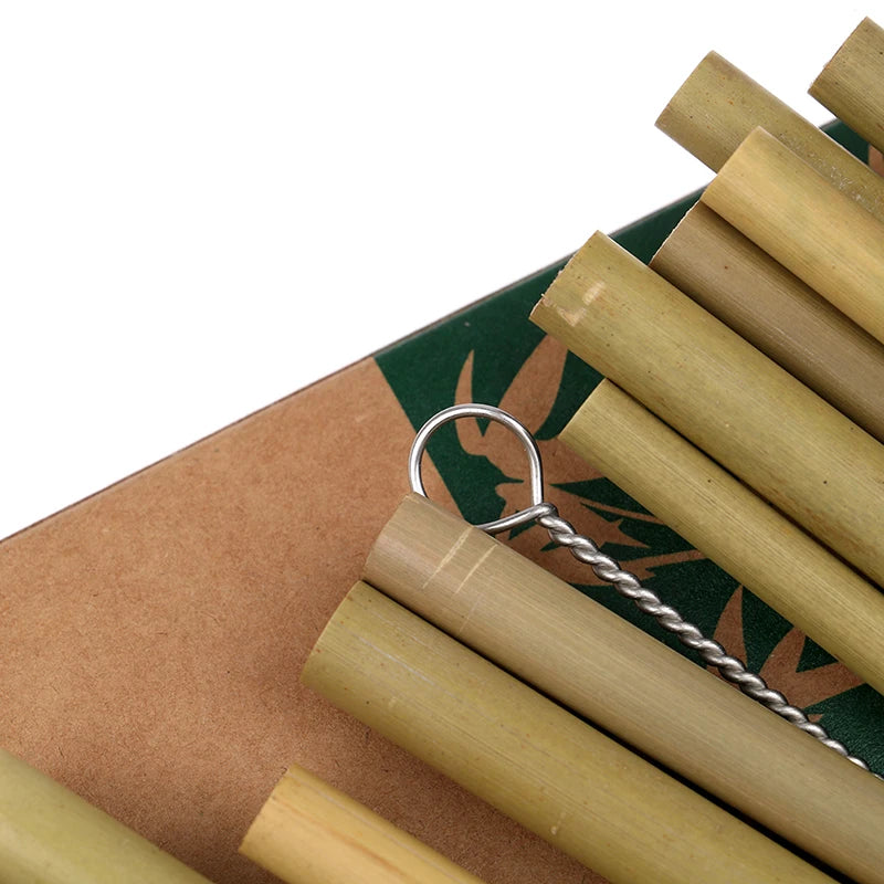 Bamboo Drinking Straws Eco-Friendly Party Kitchen With Clean Brush