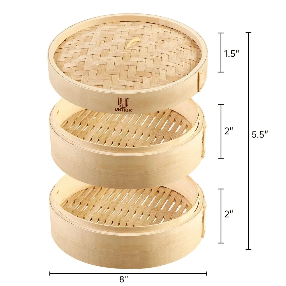 Bamboo Steamer Basket with Lid Dumpling Steamer Basket Chinese Steamer Basket Bamboo Steamer for Cooking Bao Buns Steam Basket
