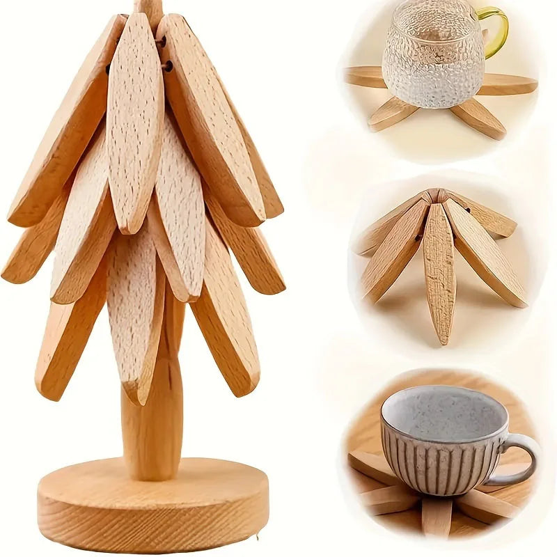 Tree Design Stand Bamboo Wooden Trivets Decorative Anti Scald Heat Resistant Table Mat Coaster Wood   Placemats Pot