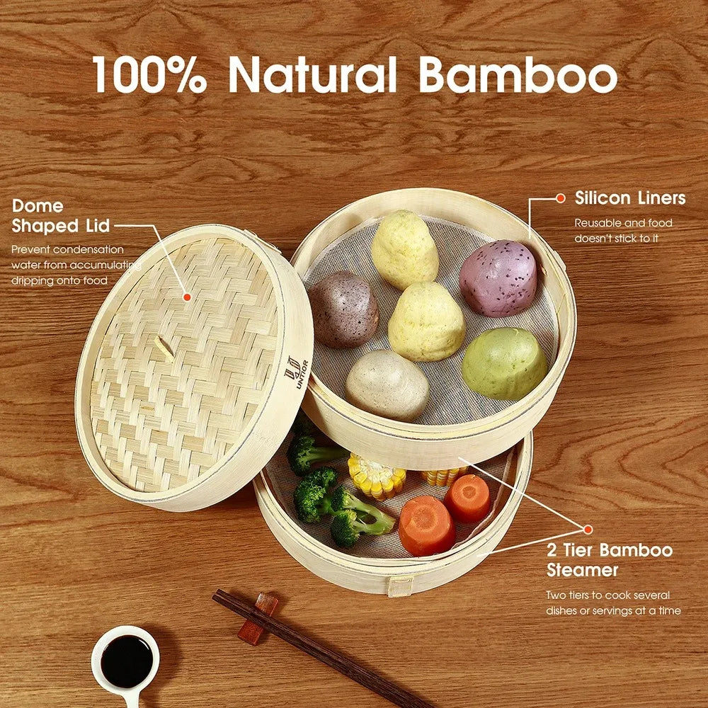 Bamboo Steamer Basket with Lid Dumpling Steamer Basket Chinese Steamer Basket Bamboo Steamer for Cooking Bao Buns Steam Basket
