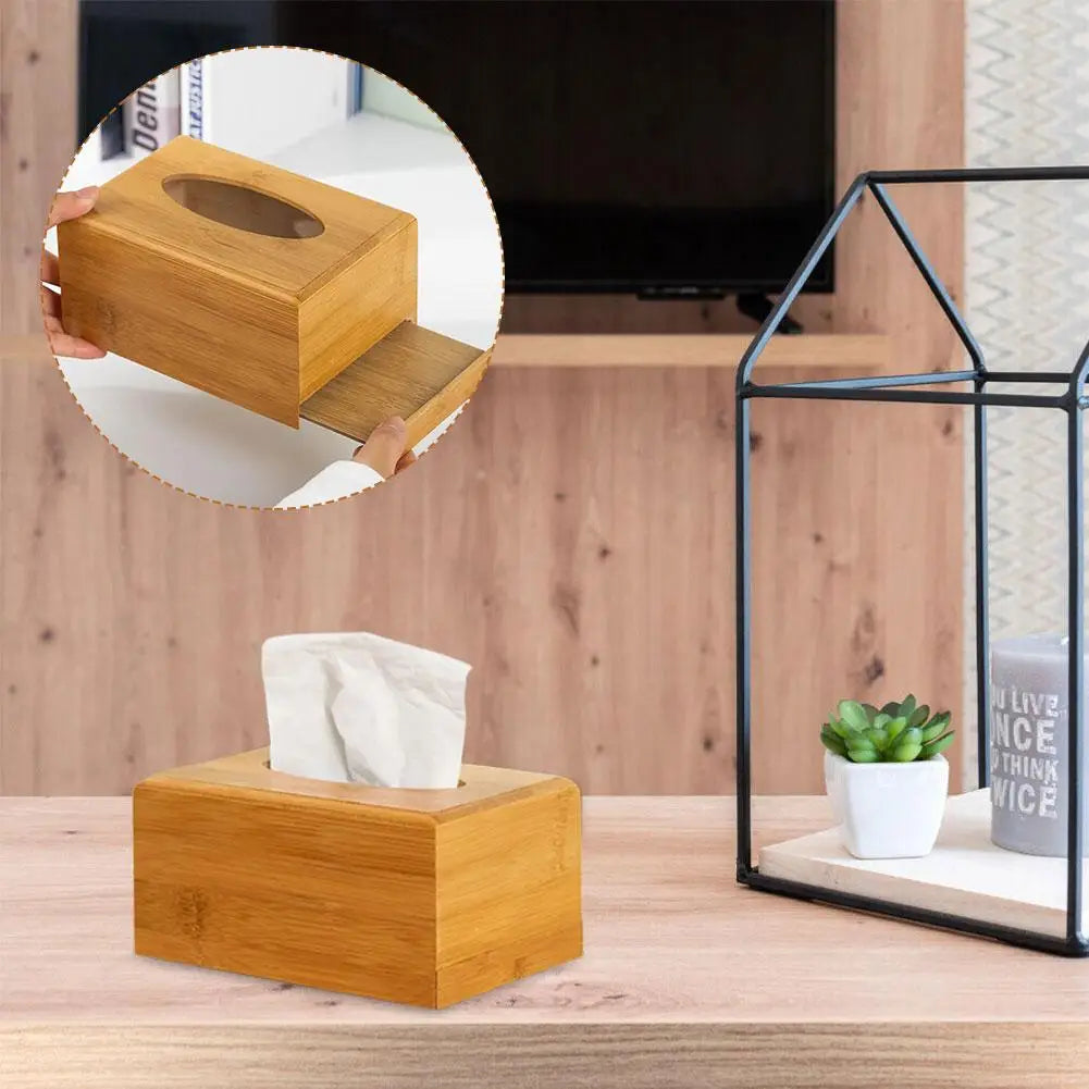 Bamboo Tissue Box Modern Minimalist Design Tissue Box Holder Household Tissue Case For Hotel Restaurant Hotel Office Easy-Refill