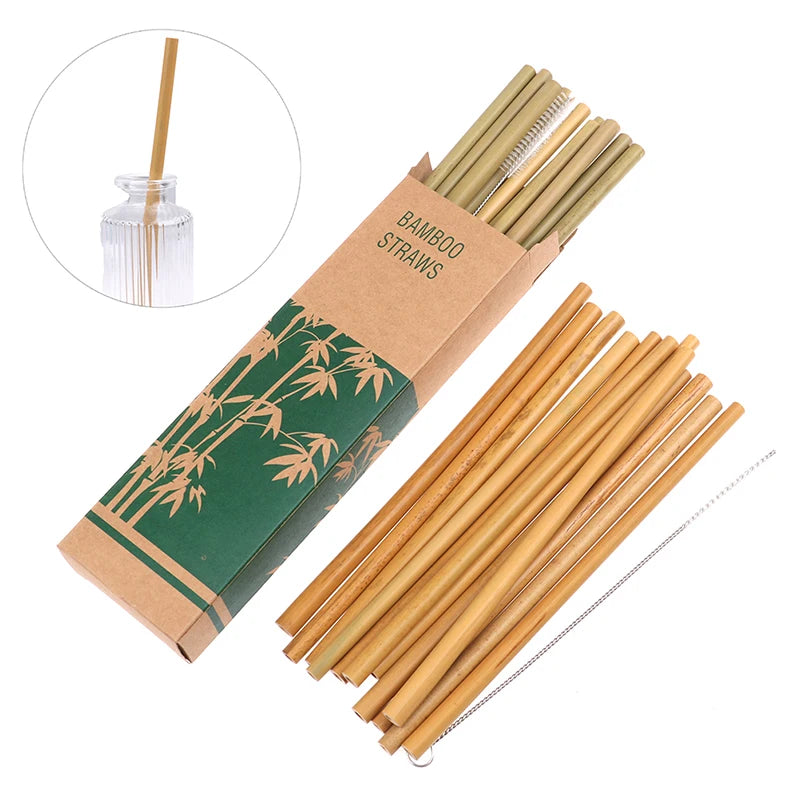 Bamboo Drinking Straws Eco-Friendly Party Kitchen With Clean Brush