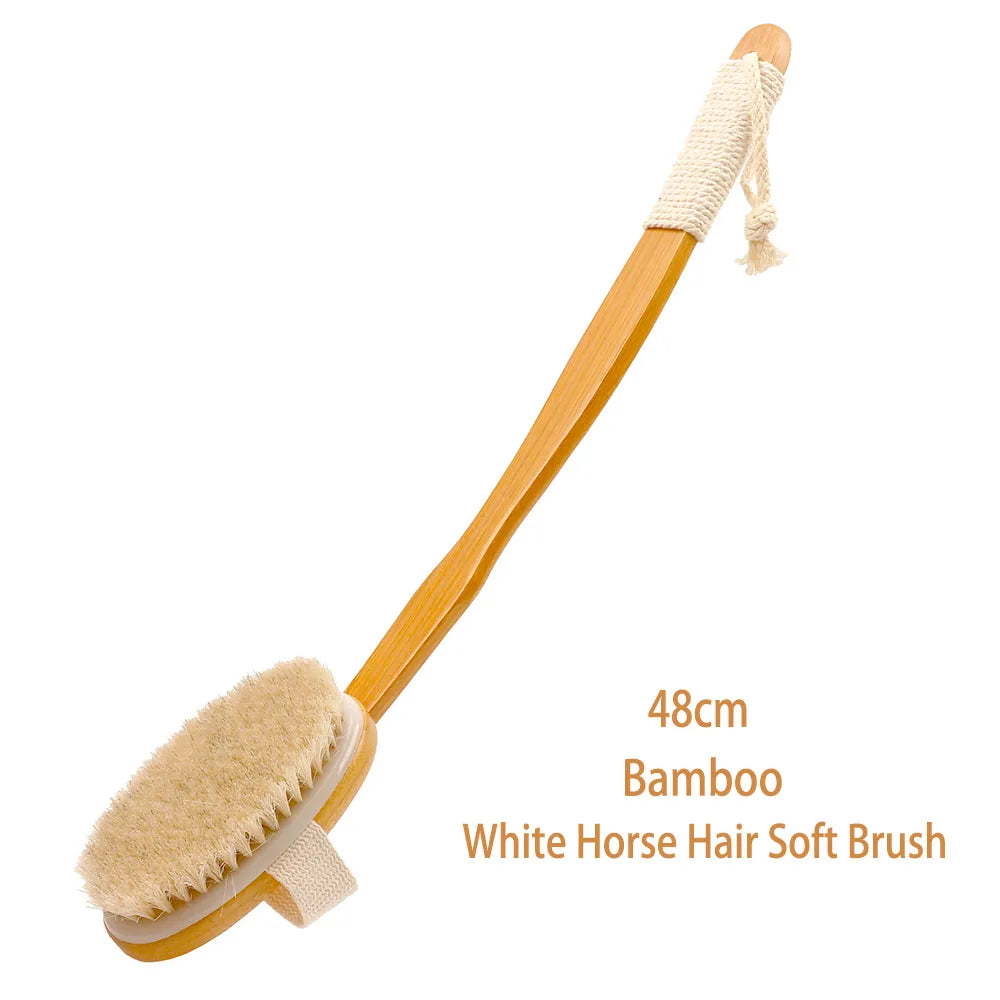 Bamboo Super Long 48cm Curved Handle Pig Mane Bath Brush, Foldable for Bathing, Cleaning, Massage, Rubbing, Back Brushing