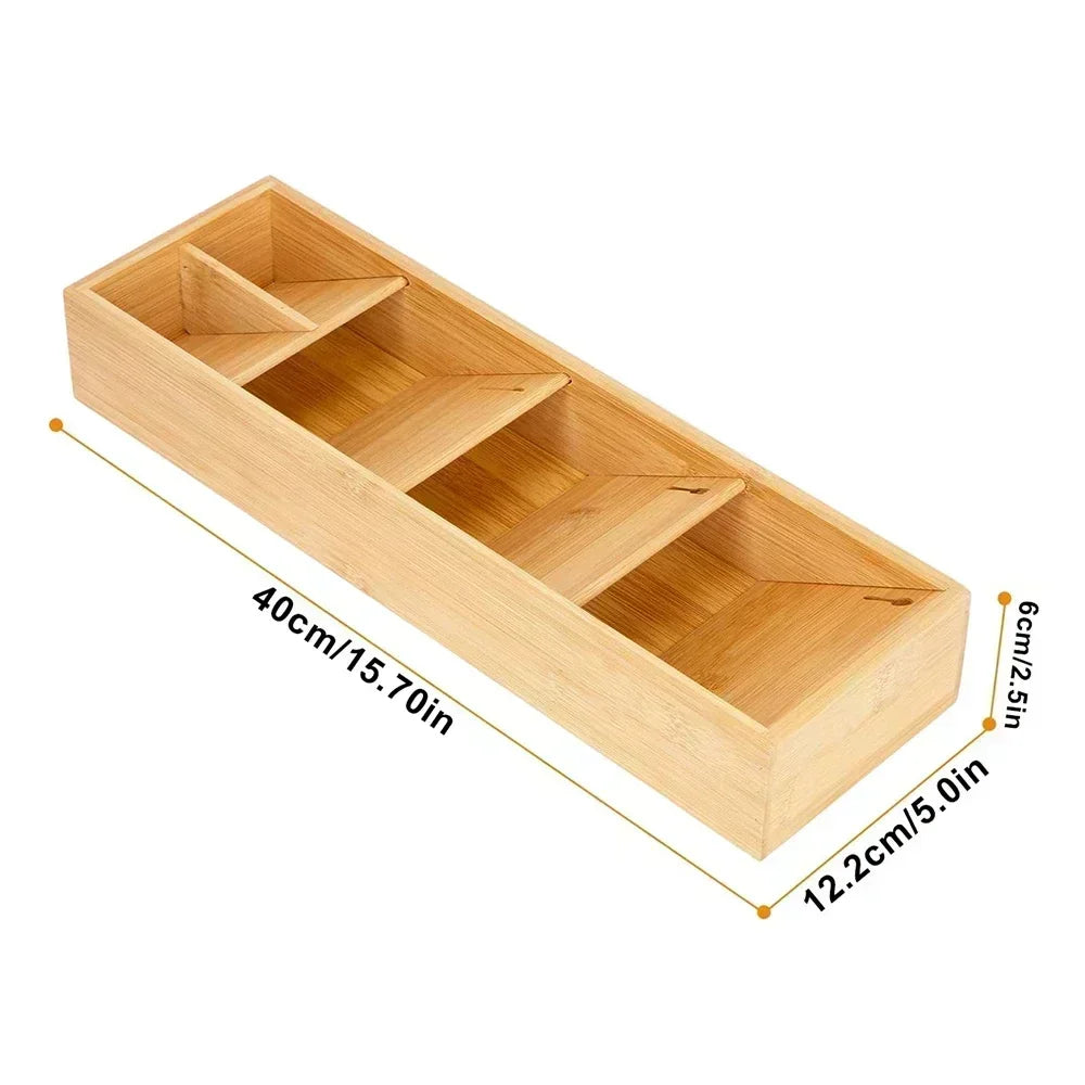 Bamboo Compact Cutlery Drawer Tool Expandable for Forks Spoons Utensils Box Kitchen Home Decor Simple Tableware Drawer Organizer