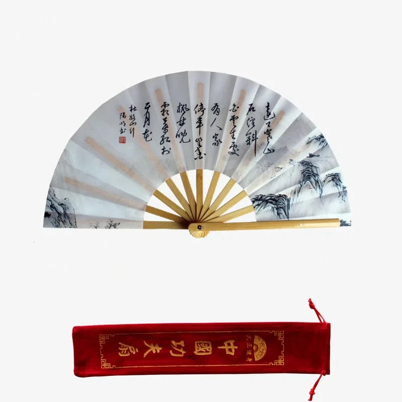 Bamboo Ribs Ink landscape Painting Tai Chi Fan Chinese Style Dance Performance Fan Cheongsam Show China Kung Fu Folding Ring Fan