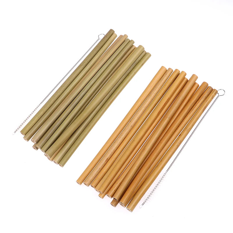 Bamboo Drinking Straws Eco-Friendly Party Kitchen With Clean Brush