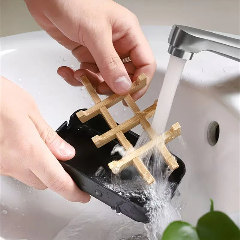 Bamboo Wooden Soap Dishes for Shower with Drainage Bathroom Bar Soap Holder Detachable Soap Stand Sink Deck Bathtub Shower Tray