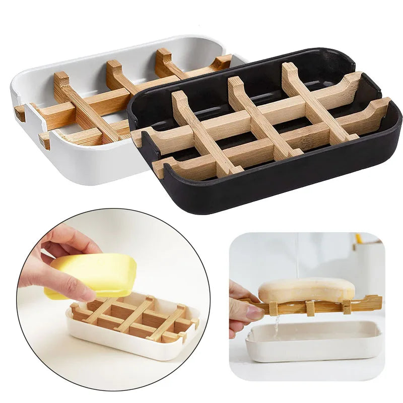 Bamboo Wooden Soap Dishes for Shower with Drainage Bathroom Bar Soap Holder Detachable Soap Stand Sink Deck Bathtub Shower Tray