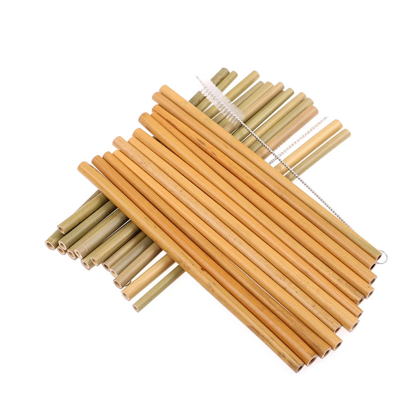 Bamboo Drinking Straws Eco-Friendly Party Kitchen With Clean Brush