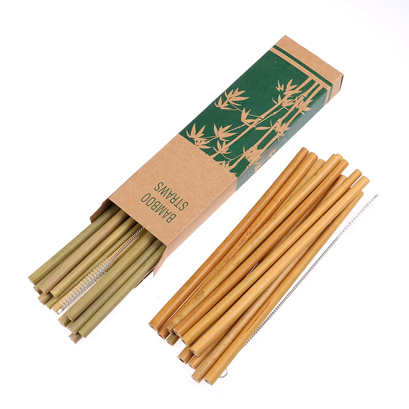 Bamboo Drinking Straws Eco-Friendly Party Kitchen With Clean Brush