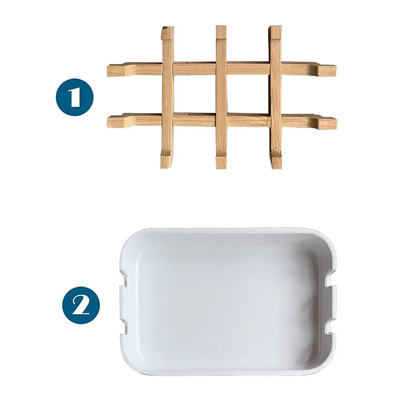Bamboo Wooden Soap Dishes for Shower with Drainage Bathroom Bar Soap Holder Detachable Soap Stand Sink Deck Bathtub Shower Tray