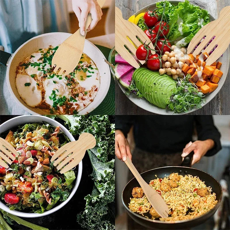Bamboo Salad Hands Natural Bamboo Rice Spoon Non-stick Soup Food Stirring Salad Pasta Fruit Western Wooden Clean Kitchen Gadgets