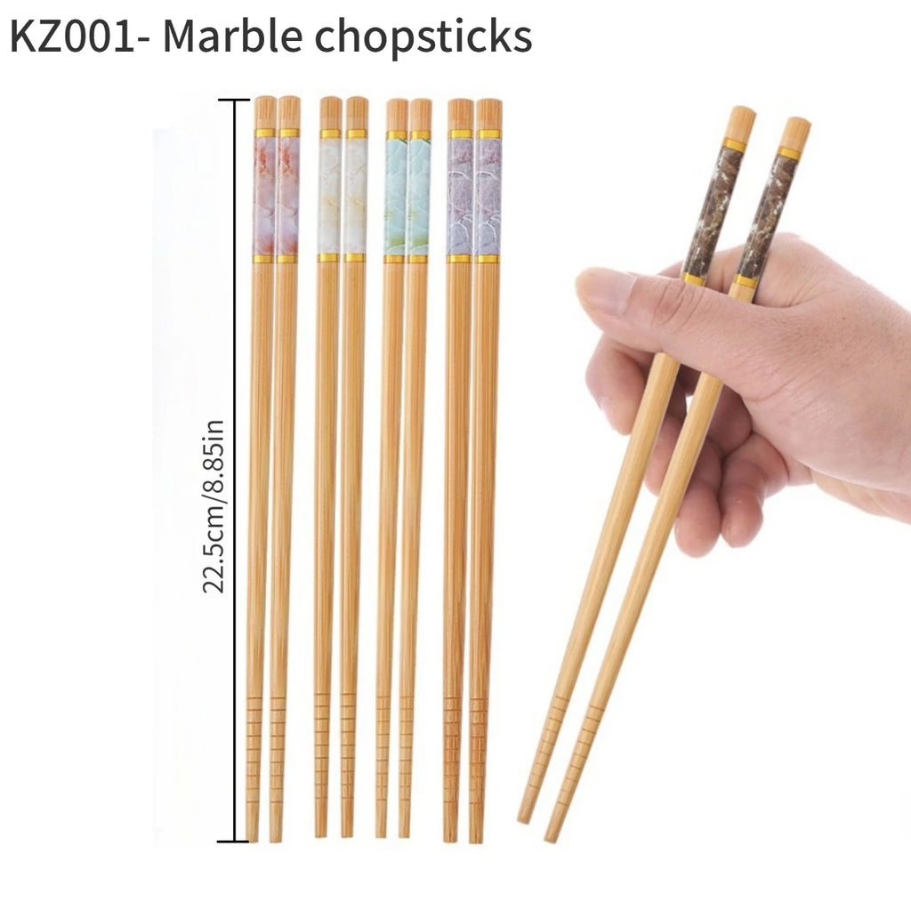 Bamboo Chopsticks, Set of 5 Pairs, High Aesthetic Value for Home Use, Individual Chopsticks, Mold-Resistant, Non-Slip, Printed Design, Tableware, Communal Chopsticks, Gift