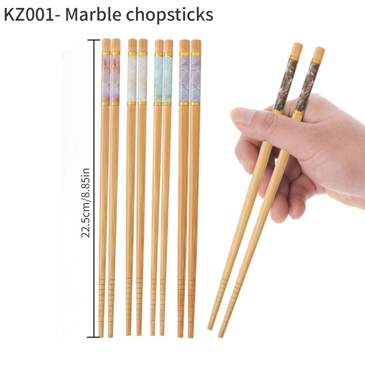 Bamboo Chopsticks, Set of 5 Pairs, High Aesthetic Value for Home Use, Individual Chopsticks, Mold-Resistant, Non-Slip, Printed Design, Tableware, Communal Chopsticks, Gift