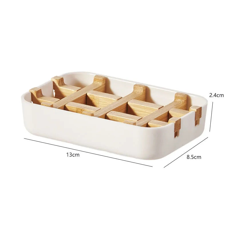 Bamboo Wooden Soap Dishes for Shower with Drainage Bathroom Bar Soap Holder Detachable Soap Stand Sink Deck Bathtub Shower Tray