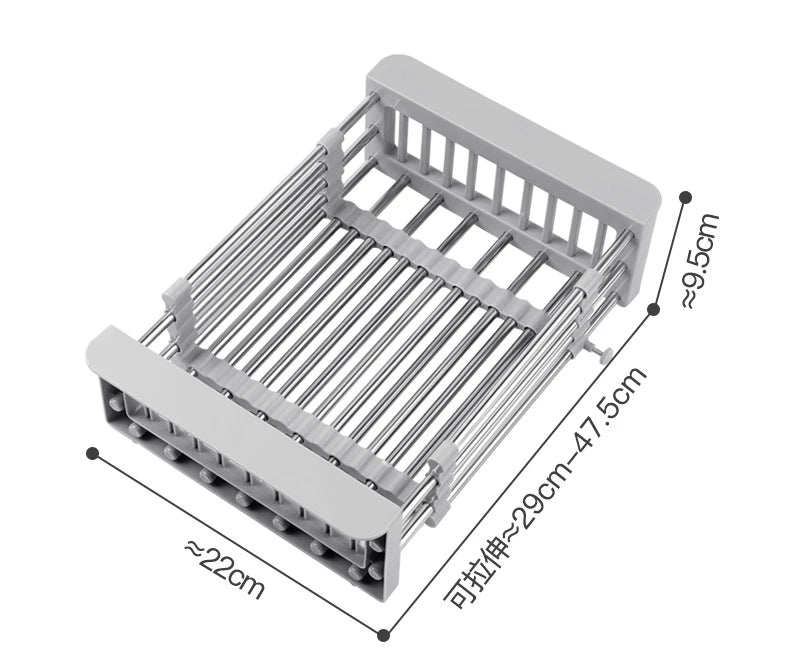 Retractable Kitchen Sink Drain Rack Drain Storage Rack Stainless Steel Bowls Tableware Vegetables Fruits Cleaning Drain Basket