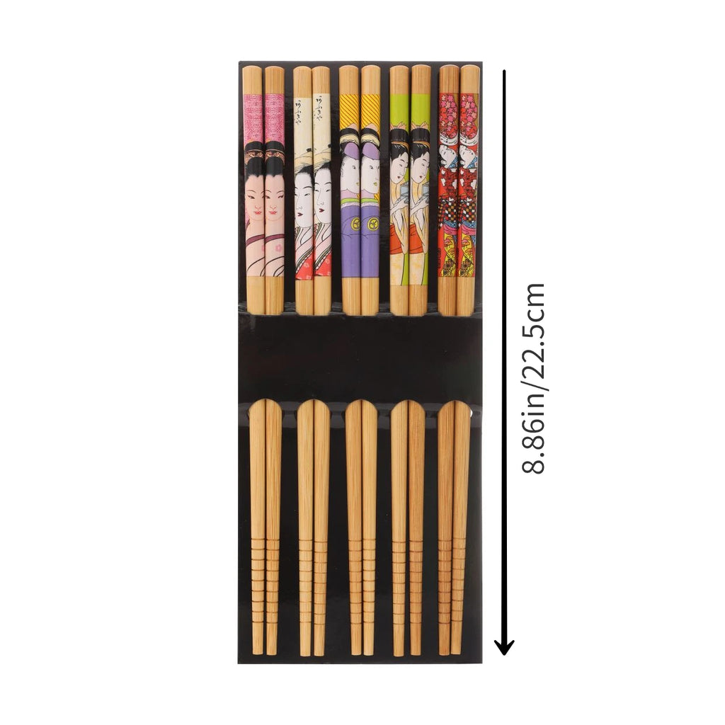 Bamboo Chopsticks, Set of 5 Pairs, High Aesthetic Value for Home Use, Individual Chopsticks, Mold-Resistant, Non-Slip, Printed Design, Tableware, Communal Chopsticks, Gift