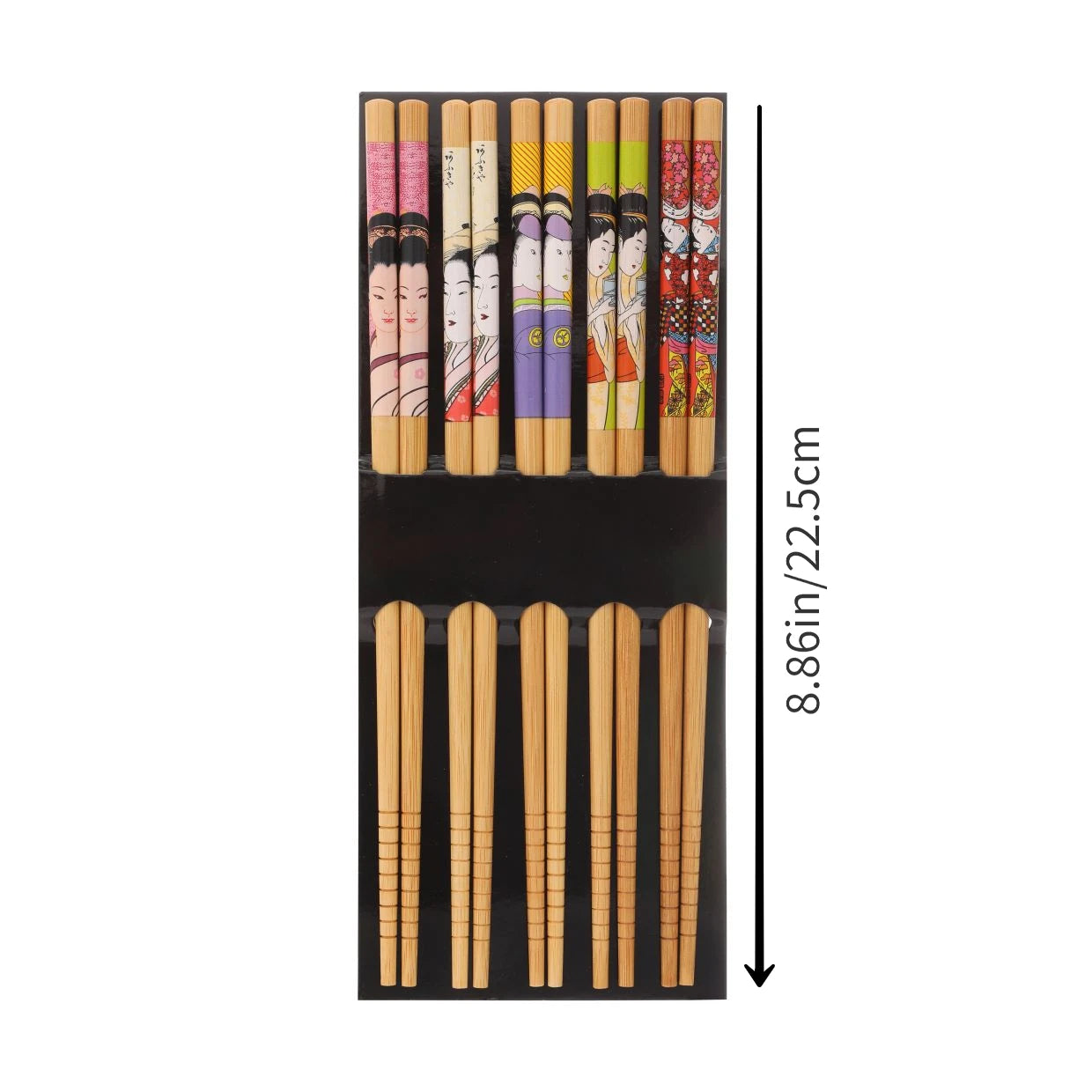 Bamboo Chopsticks, Set of 5 Pairs, High Aesthetic Value for Home Use, Individual Chopsticks, Mold-Resistant, Non-Slip, Printed Design, Tableware, Communal Chopsticks, Gift