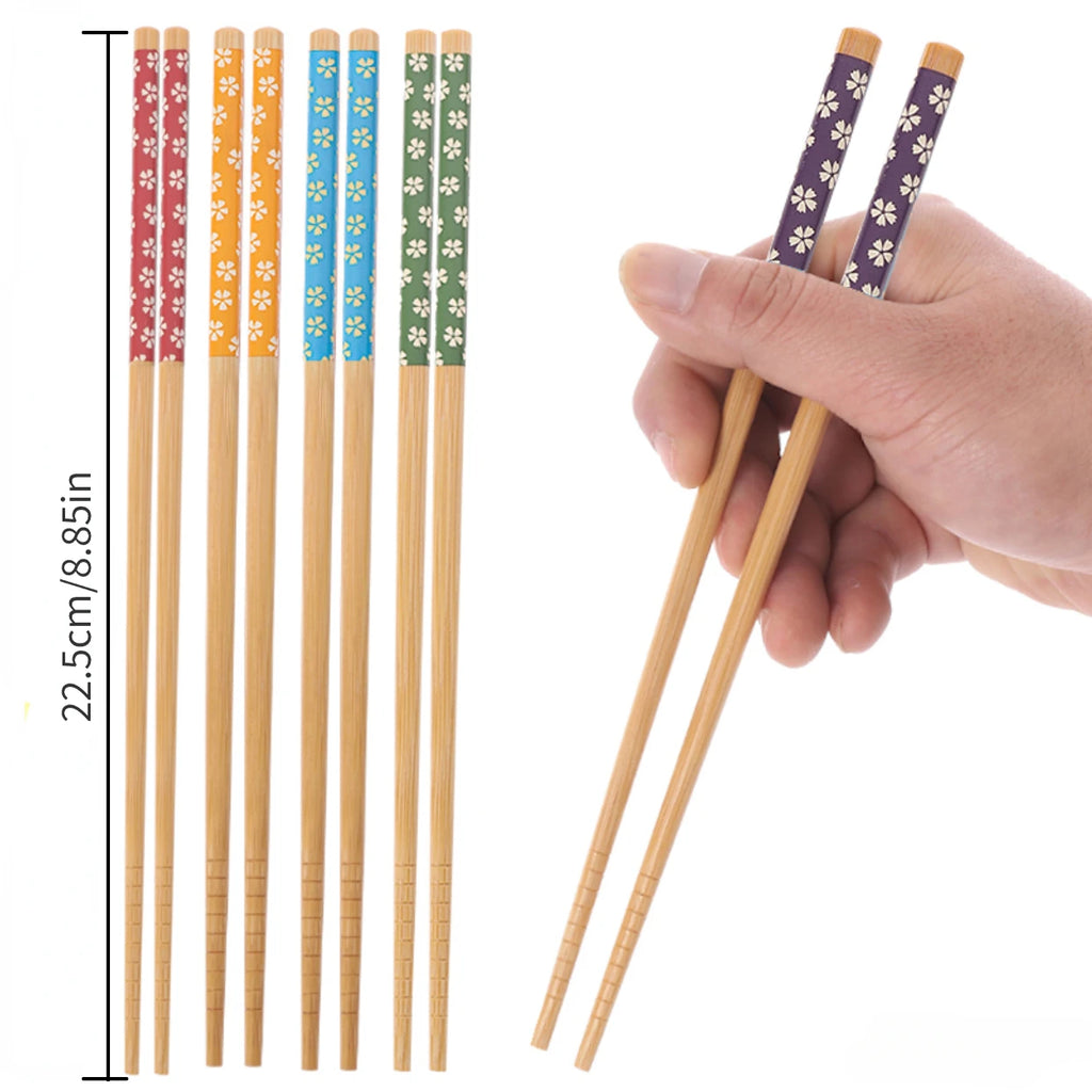 Bamboo Chopsticks, Set of 5 Pairs, High Aesthetic Value for Home Use, Individual Chopsticks, Mold-Resistant, Non-Slip, Printed Design, Tableware, Communal Chopsticks, Gift