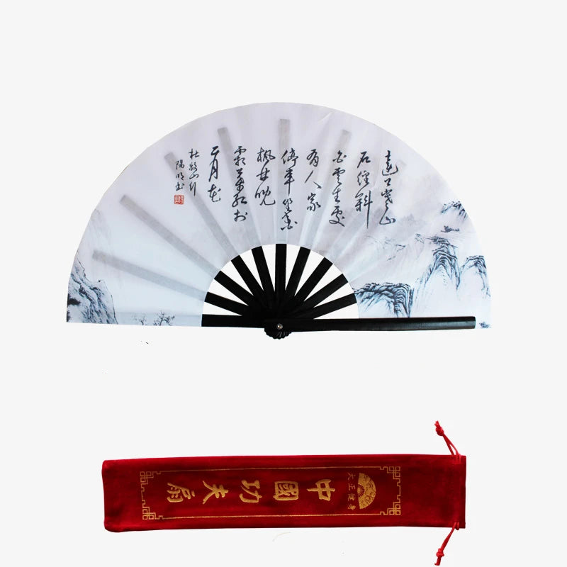 Bamboo Ribs Ink landscape Painting Tai Chi Fan Chinese Style Dance Performance Fan Cheongsam Show China Kung Fu Folding Ring Fan