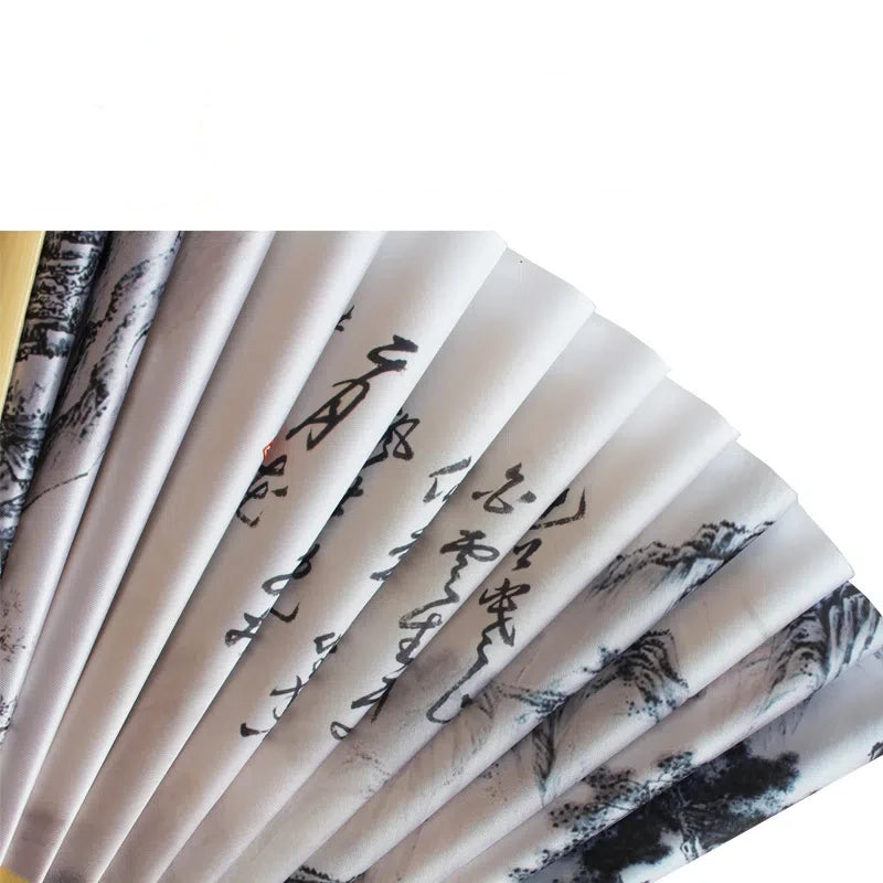 Bamboo Ribs Ink landscape Painting Tai Chi Fan Chinese Style Dance Performance Fan Cheongsam Show China Kung Fu Folding Ring Fan