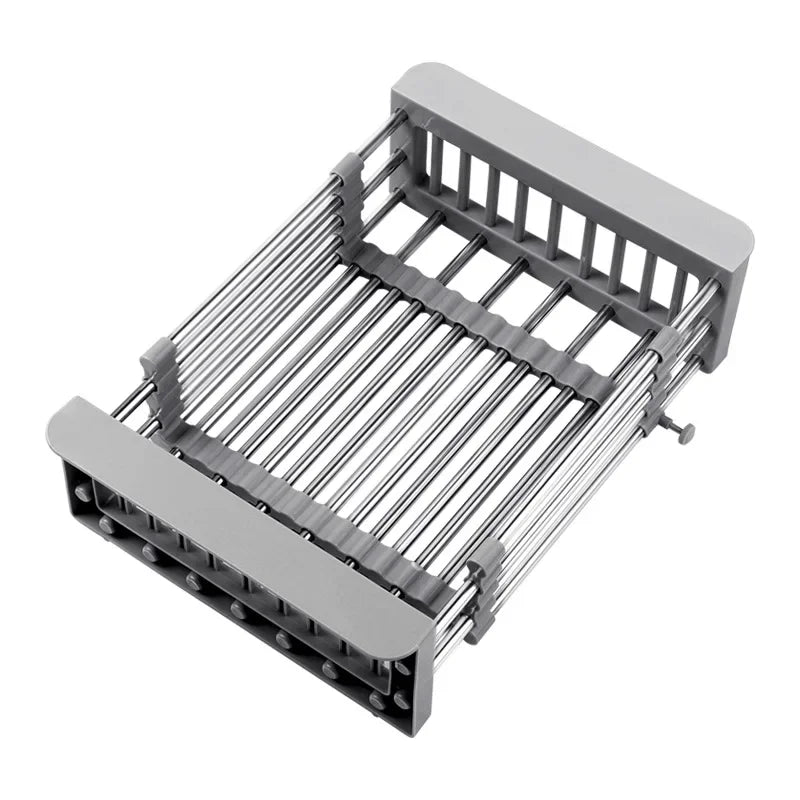 Retractable Kitchen Sink Drain Rack Drain Storage Rack Stainless Steel Bowls Tableware Vegetables Fruits Cleaning Drain Basket